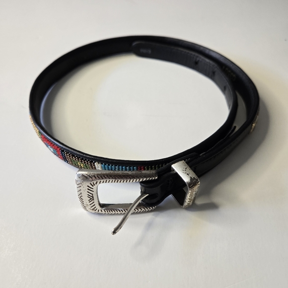 Brighton Accessories - BRIGHTON Womens Size S Black Leather 1/2" Beaded Belt with Silver Buckle